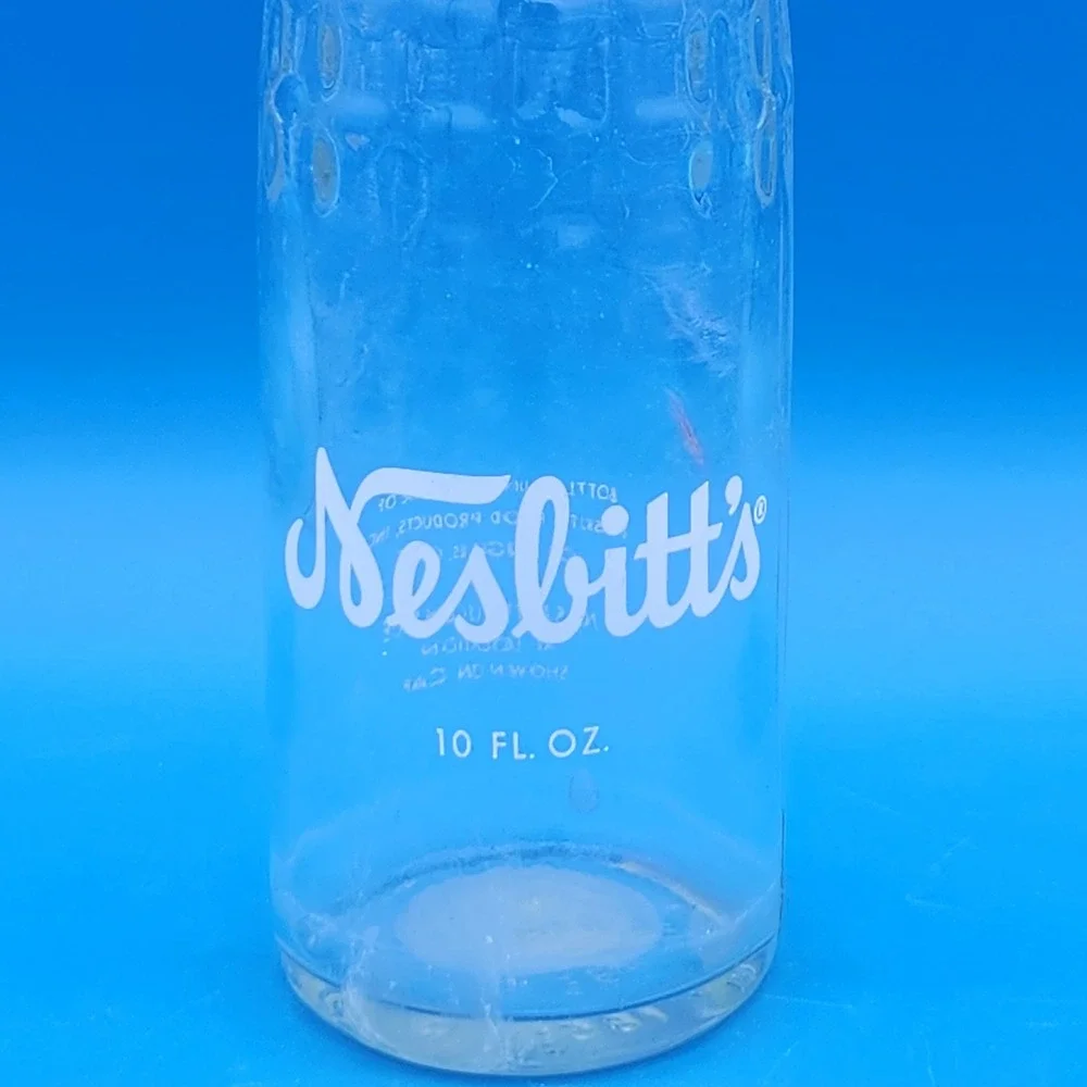 Vintage 1951's 10 oz Nesbitt's Quilted Texture Soda Bottle Clear White Lettering